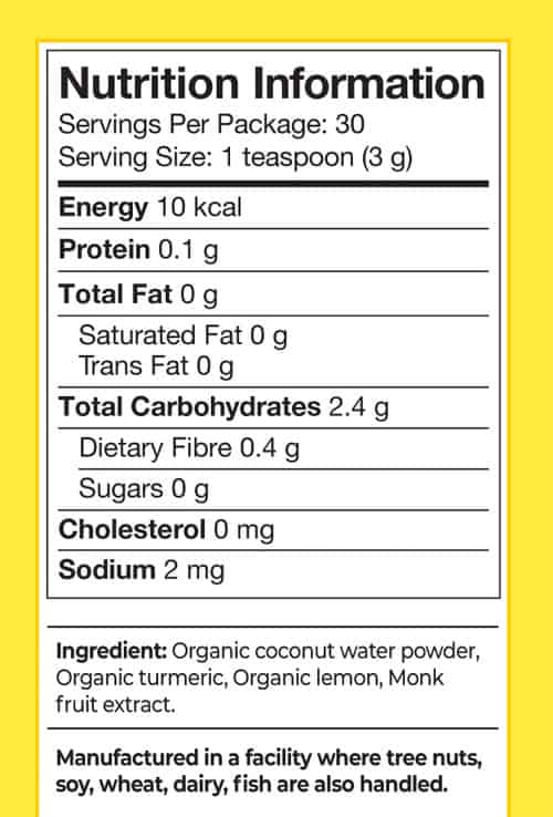 Simply Zero Turmeric Ingredients